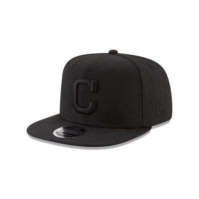 Black Cleveland Indians Hat - New Era MLB Black On Black High Crown 9FIFTY Snapback Caps USA1853607